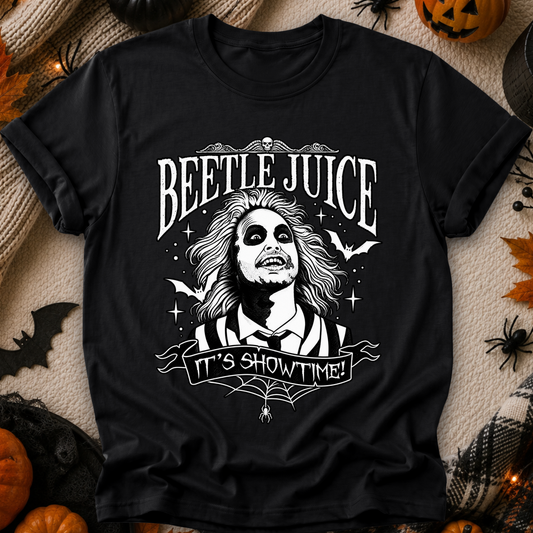 beetlejuice movie graphic on a black tshirt