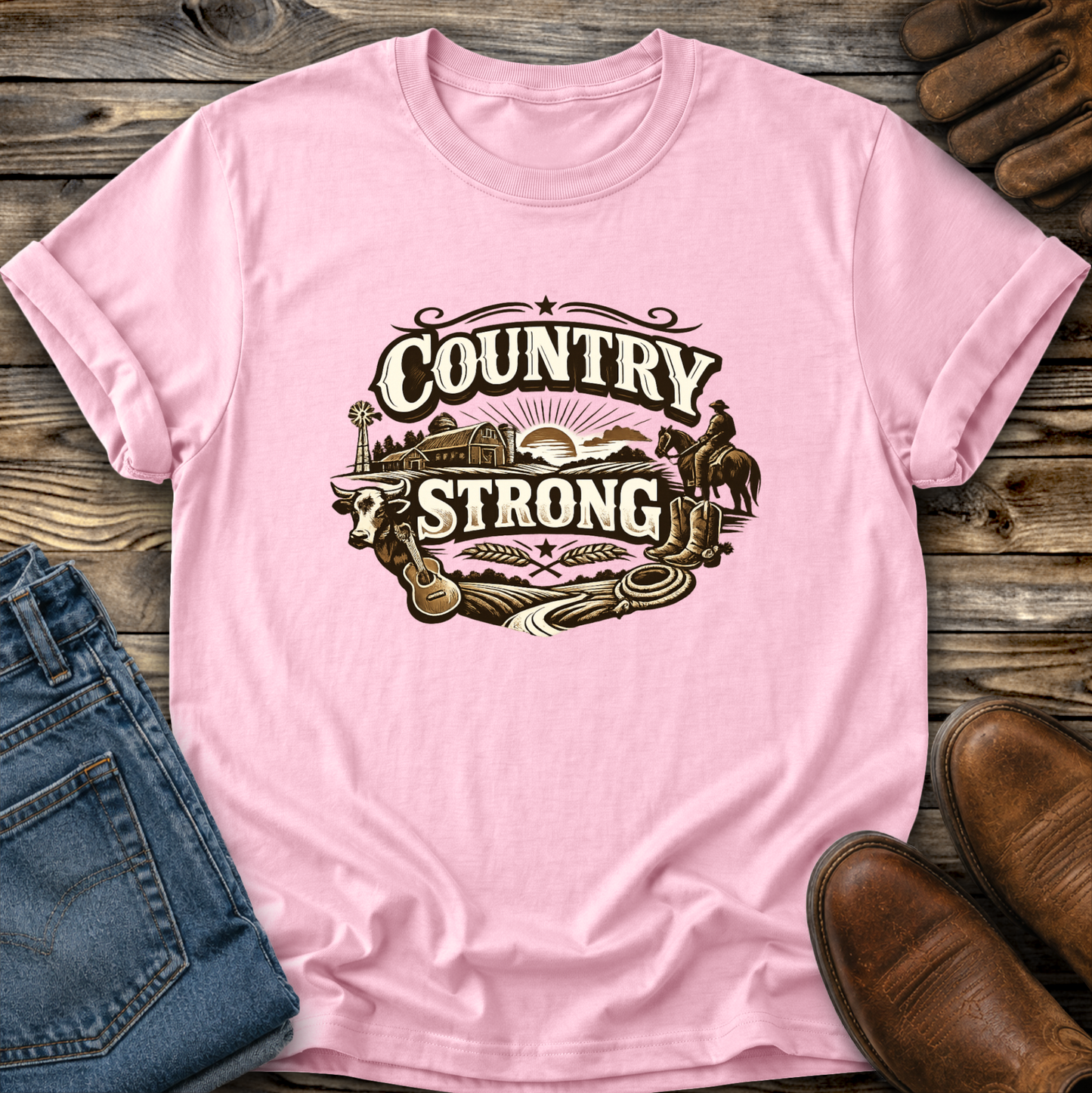 graphic country design on pink tshirt