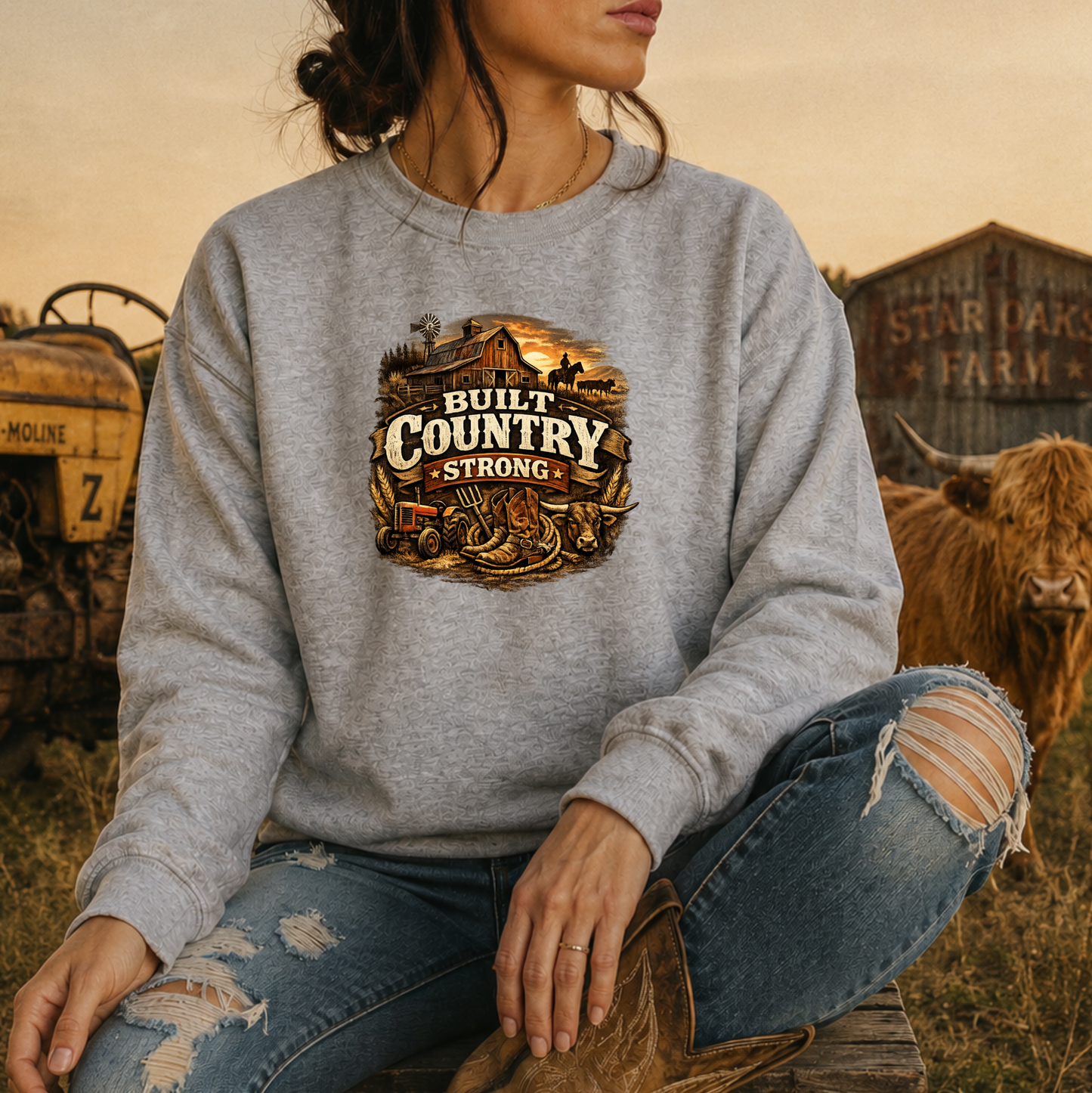 Built Country Strong Graphic Tee T-shirt or Sweatshirt ADULT Unisex Hoodie / Crewneck Western Farm Life