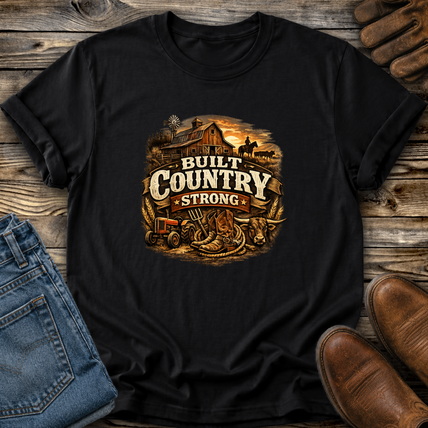 Built Country Strong Graphic Tee T-shirt or Sweatshirt ADULT Unisex Hoodie / Crewneck Western Farm Life