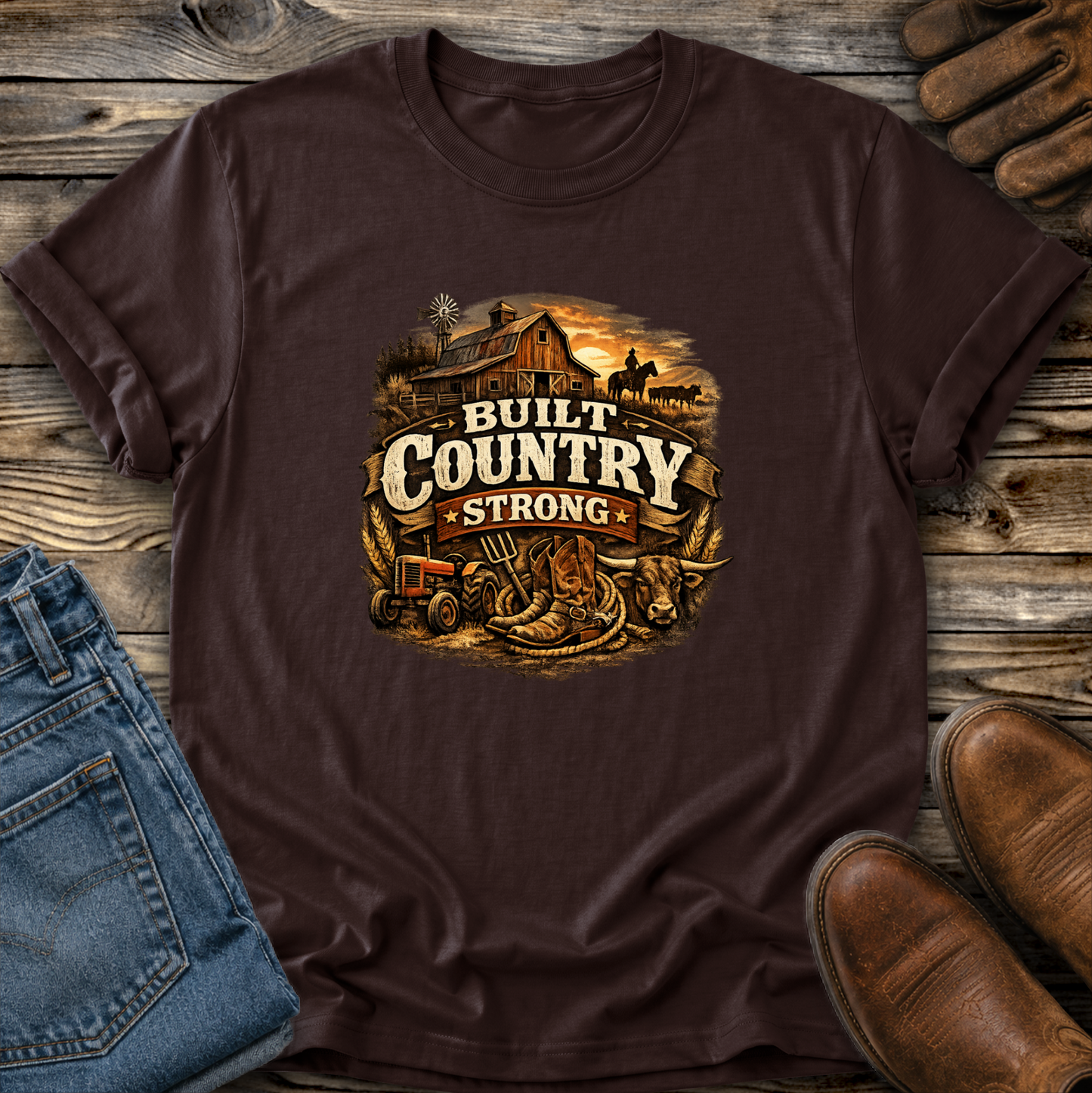 Built Country Strong Graphic Tee T-shirt or Sweatshirt ADULT Unisex Hoodie / Crewneck Western Farm Life