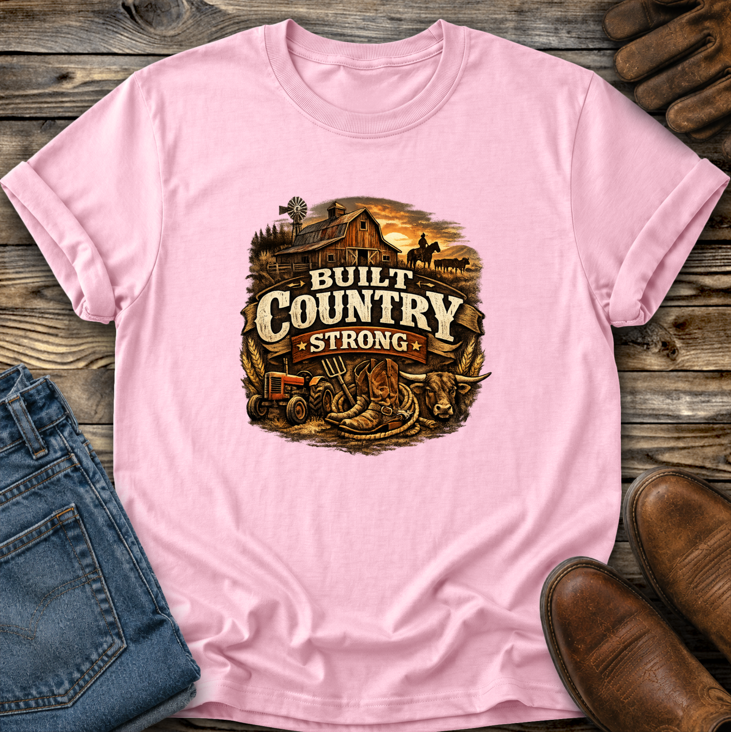 Built Country Strong Graphic Tee T-shirt or Sweatshirt ADULT Unisex Hoodie / Crewneck Western Farm Life