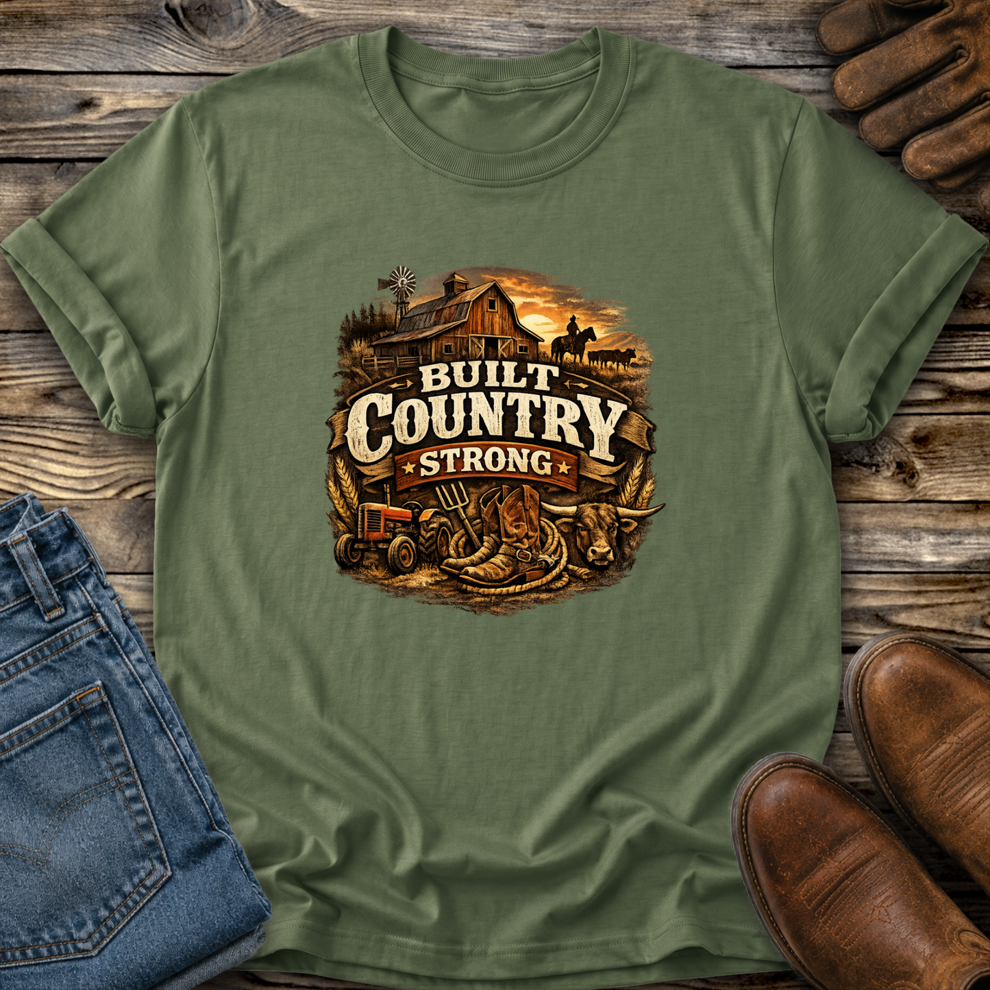 Built Country Strong Graphic Tee T-shirt or Sweatshirt ADULT Unisex Hoodie / Crewneck Western Farm Life