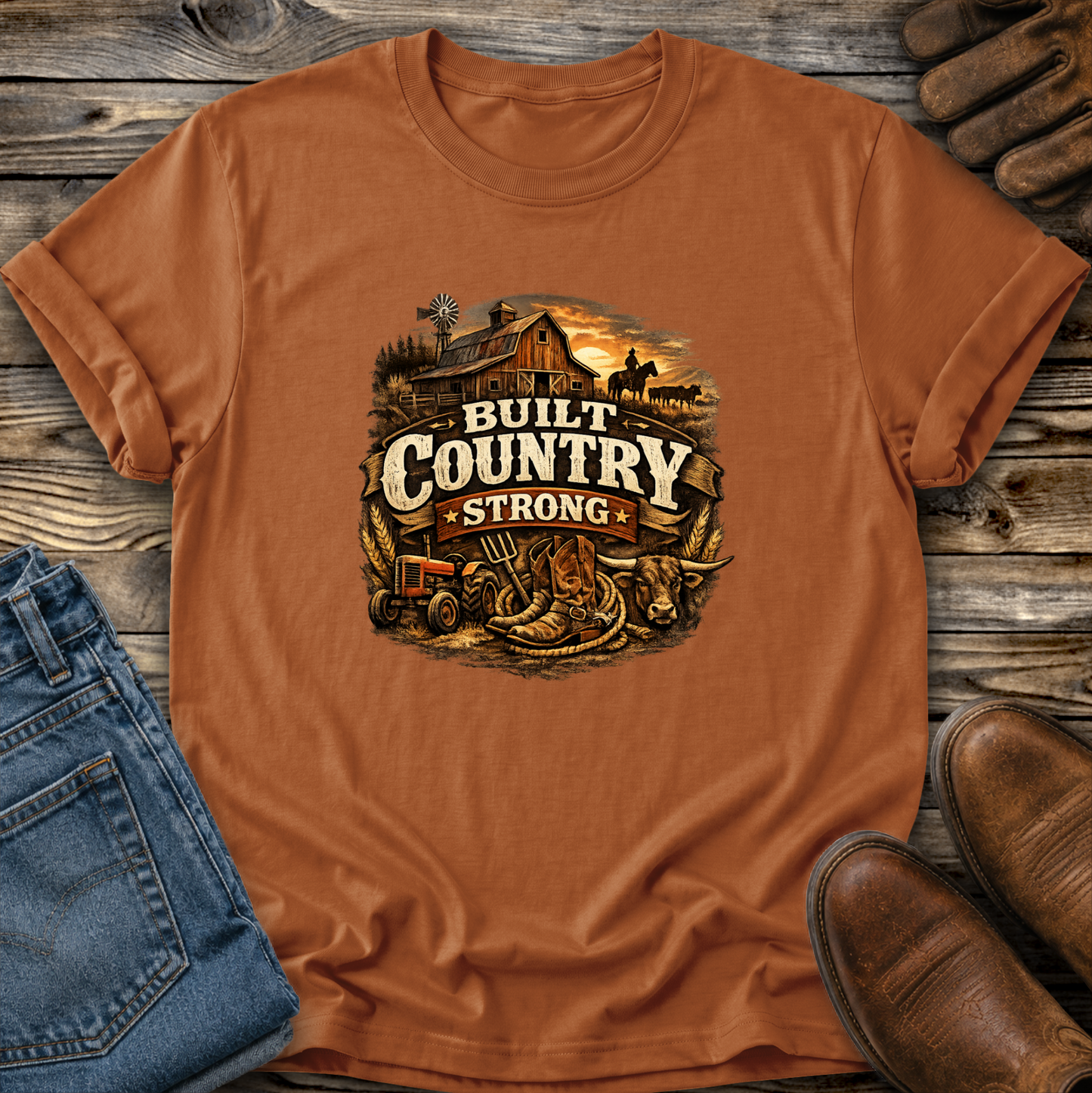 Built Country Strong Graphic Tee T-shirt or Sweatshirt ADULT Unisex Hoodie / Crewneck Western Farm Life