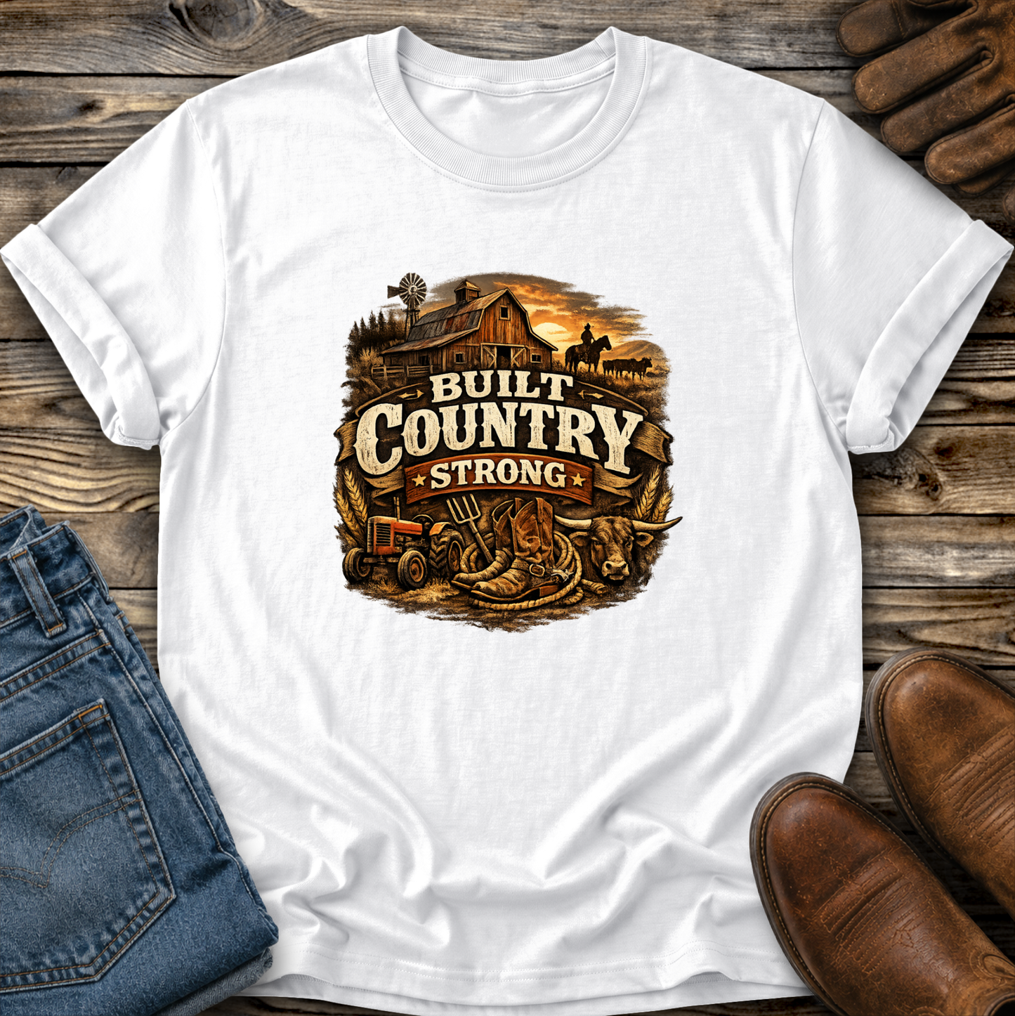Built Country Strong Graphic Tee T-shirt or Sweatshirt ADULT Unisex Hoodie / Crewneck Western Farm Life