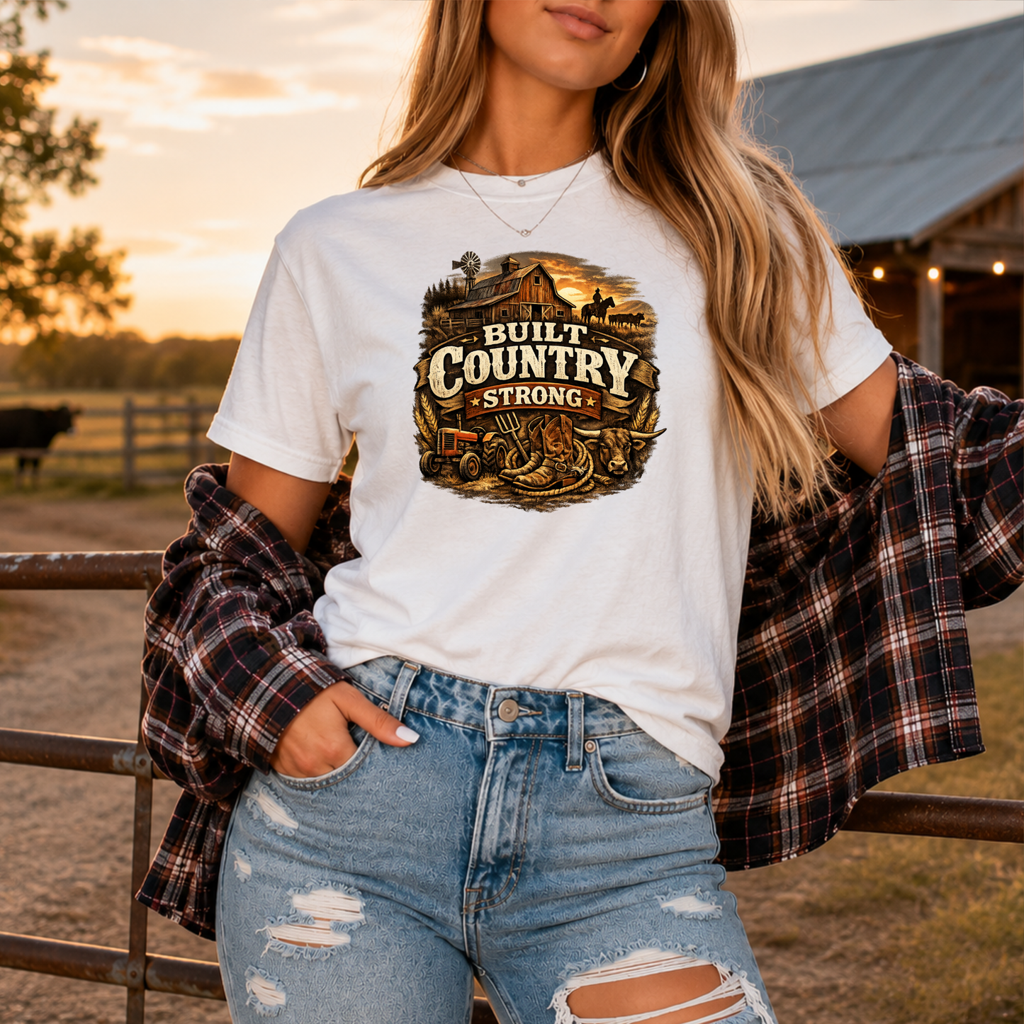 Built Country Strong Graphic Tee T-shirt or Sweatshirt ADULT Unisex Hoodie / Crewneck Western Farm Life