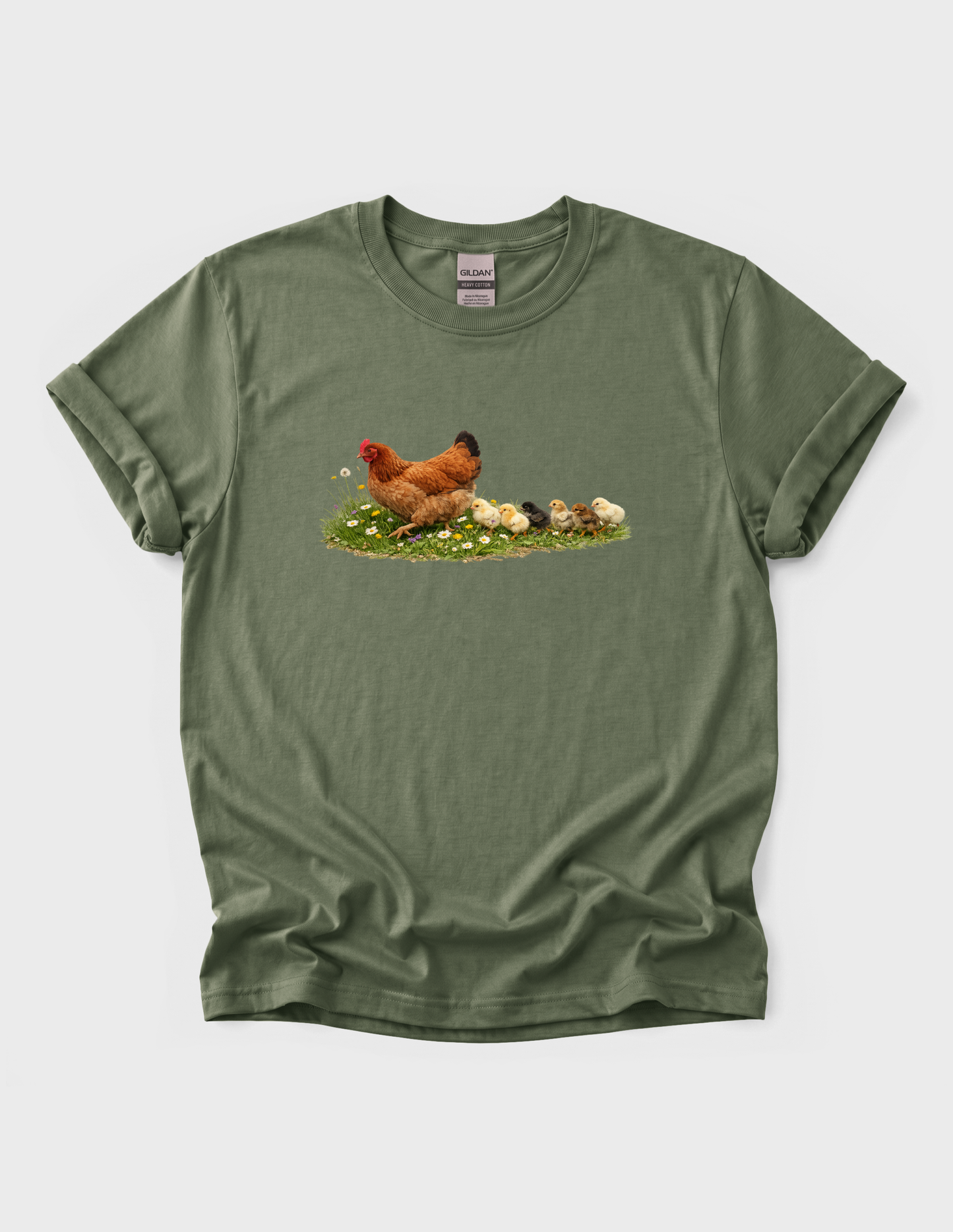Chicken Graphic Tee T-shirt or Sweatshirt ADULT Unisex Hoodie / Crewneck Hen With Baby Chicks Following Farm Animal Lover Gift