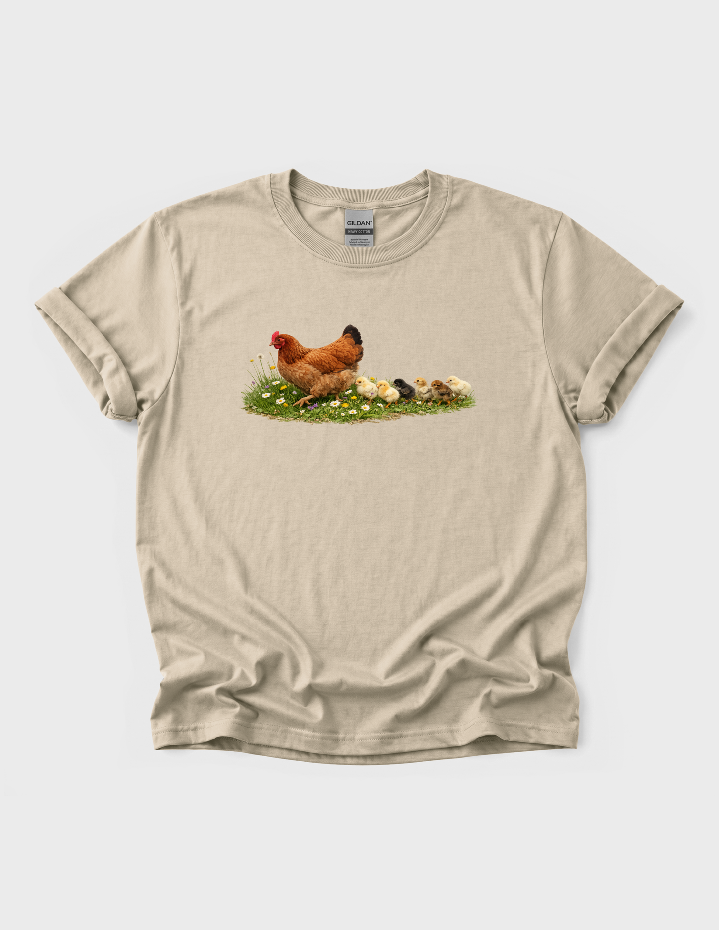Chicken Graphic Tee T-shirt or Sweatshirt ADULT Unisex Hoodie / Crewneck Hen With Baby Chicks Following Farm Animal Lover Gift