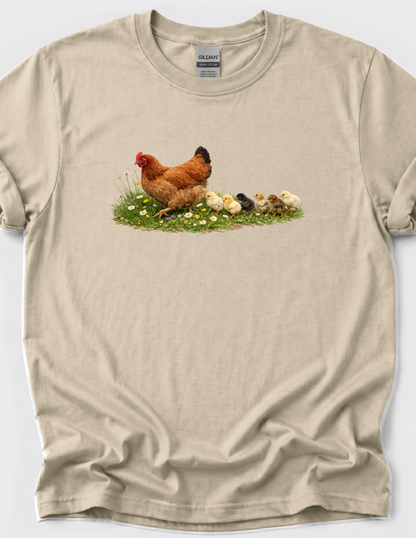 Chicken Graphic Tee T-shirt or Sweatshirt ADULT Unisex Hoodie / Crewneck Hen With Baby Chicks Following Farm Animal Lover Gift