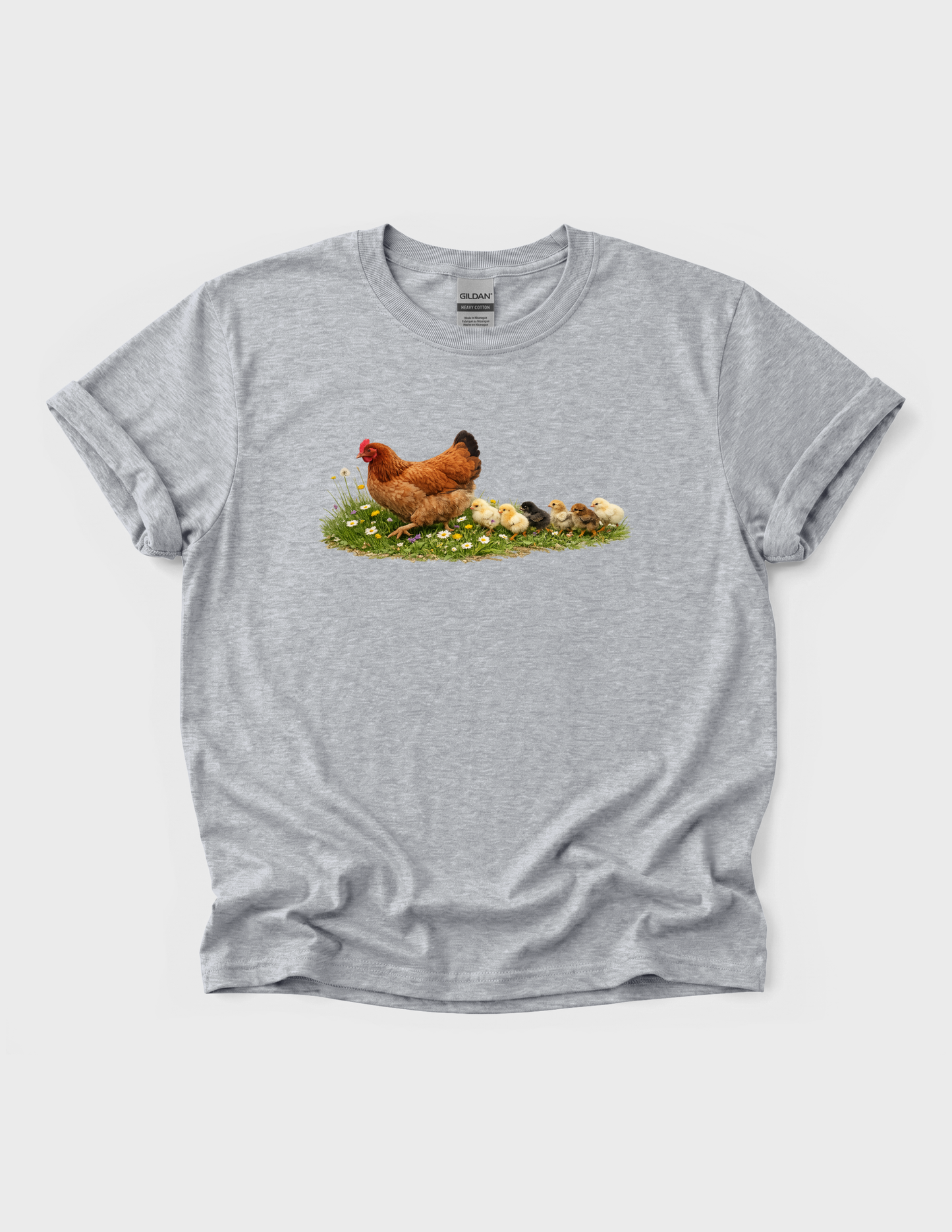 Chicken Graphic Tee T-shirt or Sweatshirt ADULT Unisex Hoodie / Crewneck Hen With Baby Chicks Following Farm Animal Lover Gift