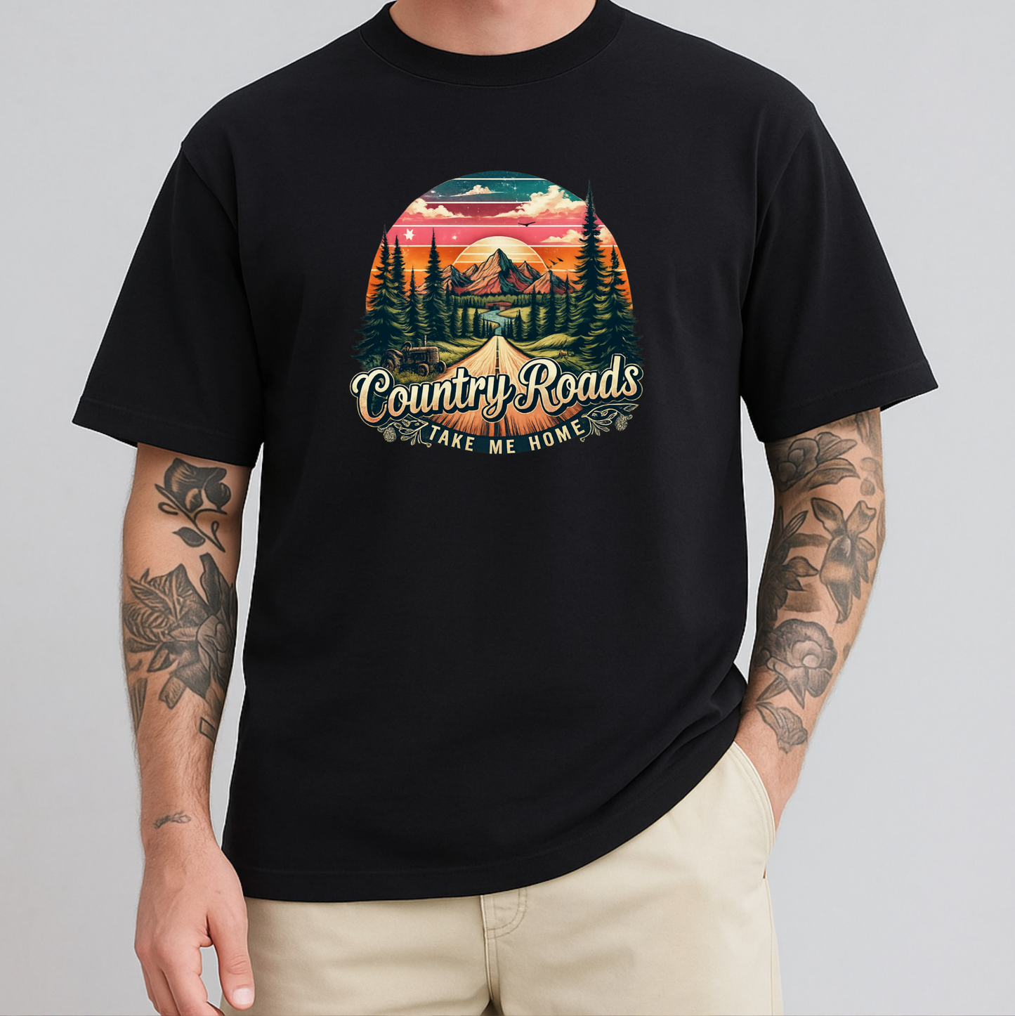 Country Roads Take Me Home Graphic Tee T-shirt or Sweatshirt ADULT Unisex Hoodie / Crewneck Nature Western Farm Life