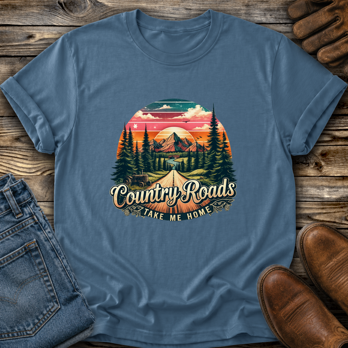 Country Roads Take Me Home Graphic Tee T-shirt or Sweatshirt ADULT Unisex Hoodie / Crewneck Nature Western Farm Life