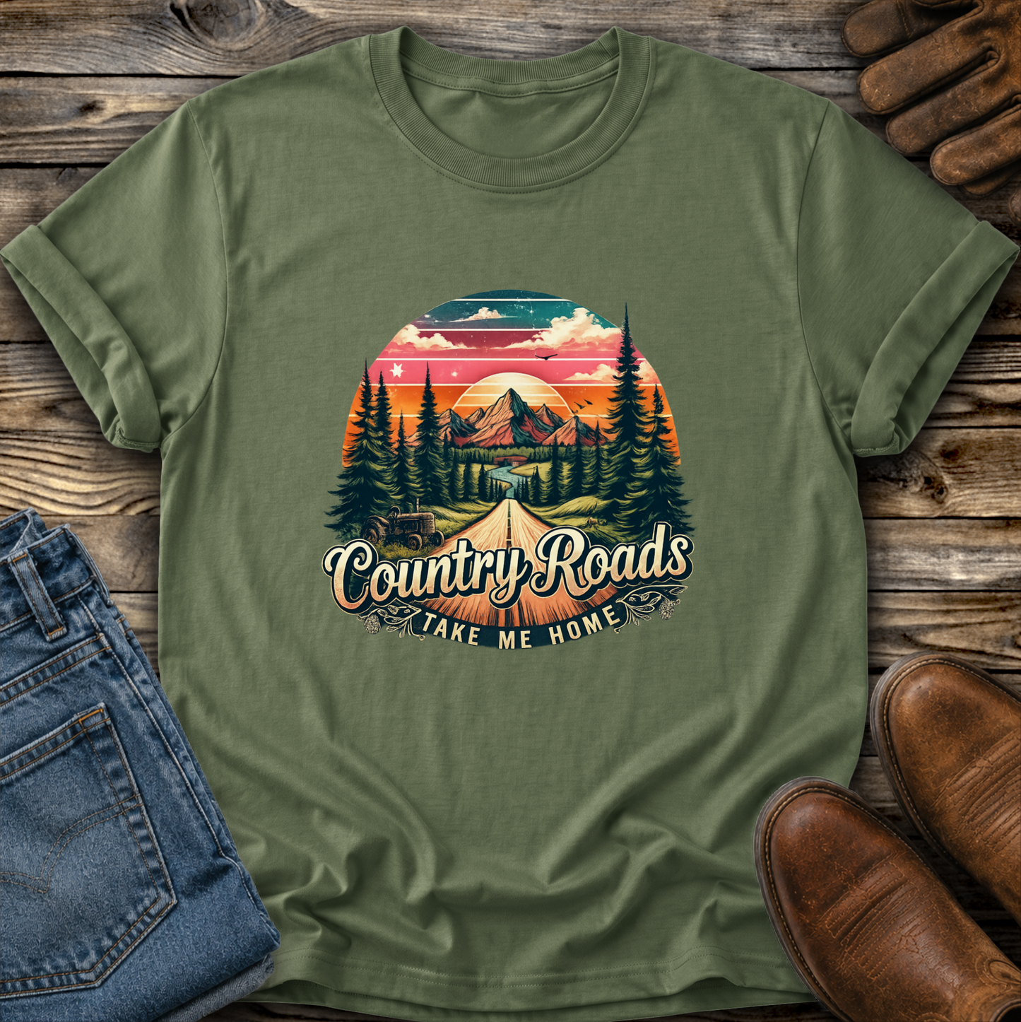 Country Roads Take Me Home Graphic Tee T-shirt or Sweatshirt ADULT Unisex Hoodie / Crewneck Nature Western Farm Life