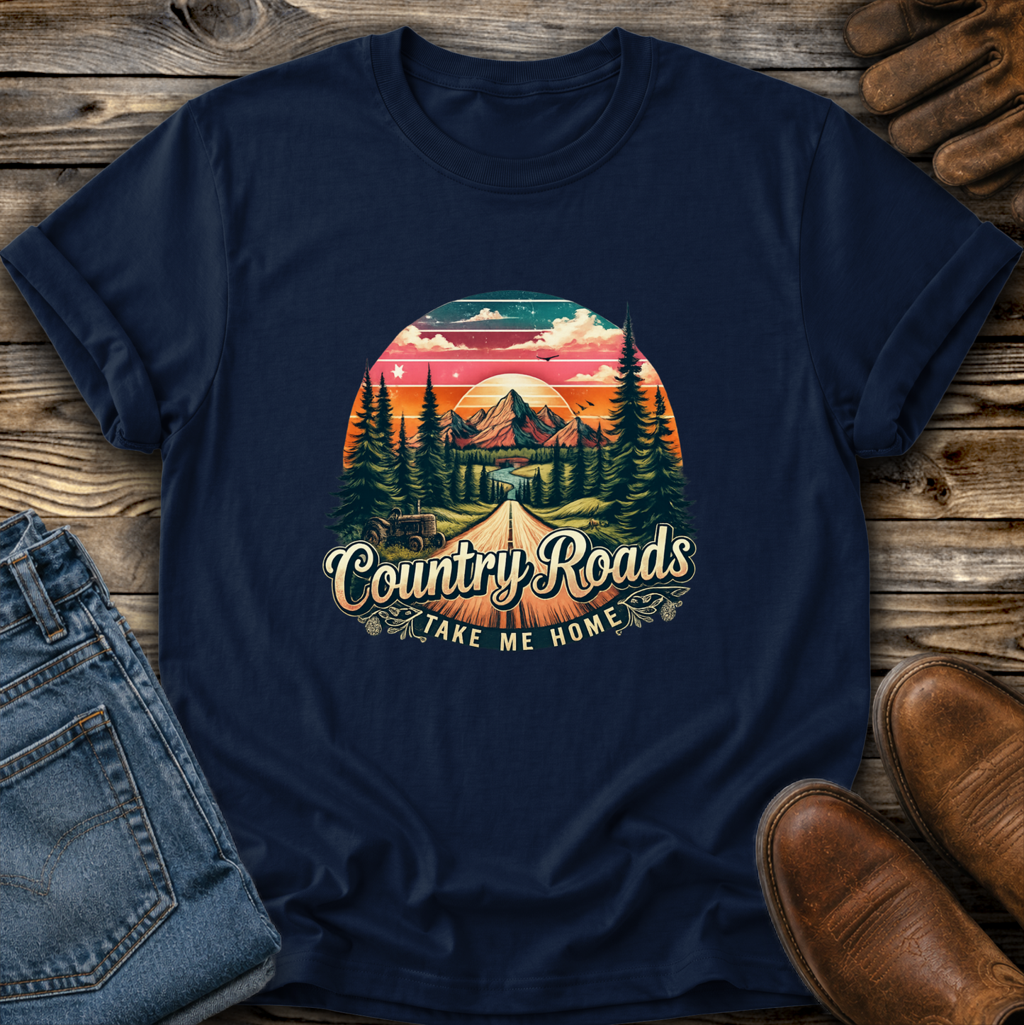 Country Roads Take Me Home Graphic Tee T-shirt or Sweatshirt ADULT Unisex Hoodie / Crewneck Nature Western Farm Life