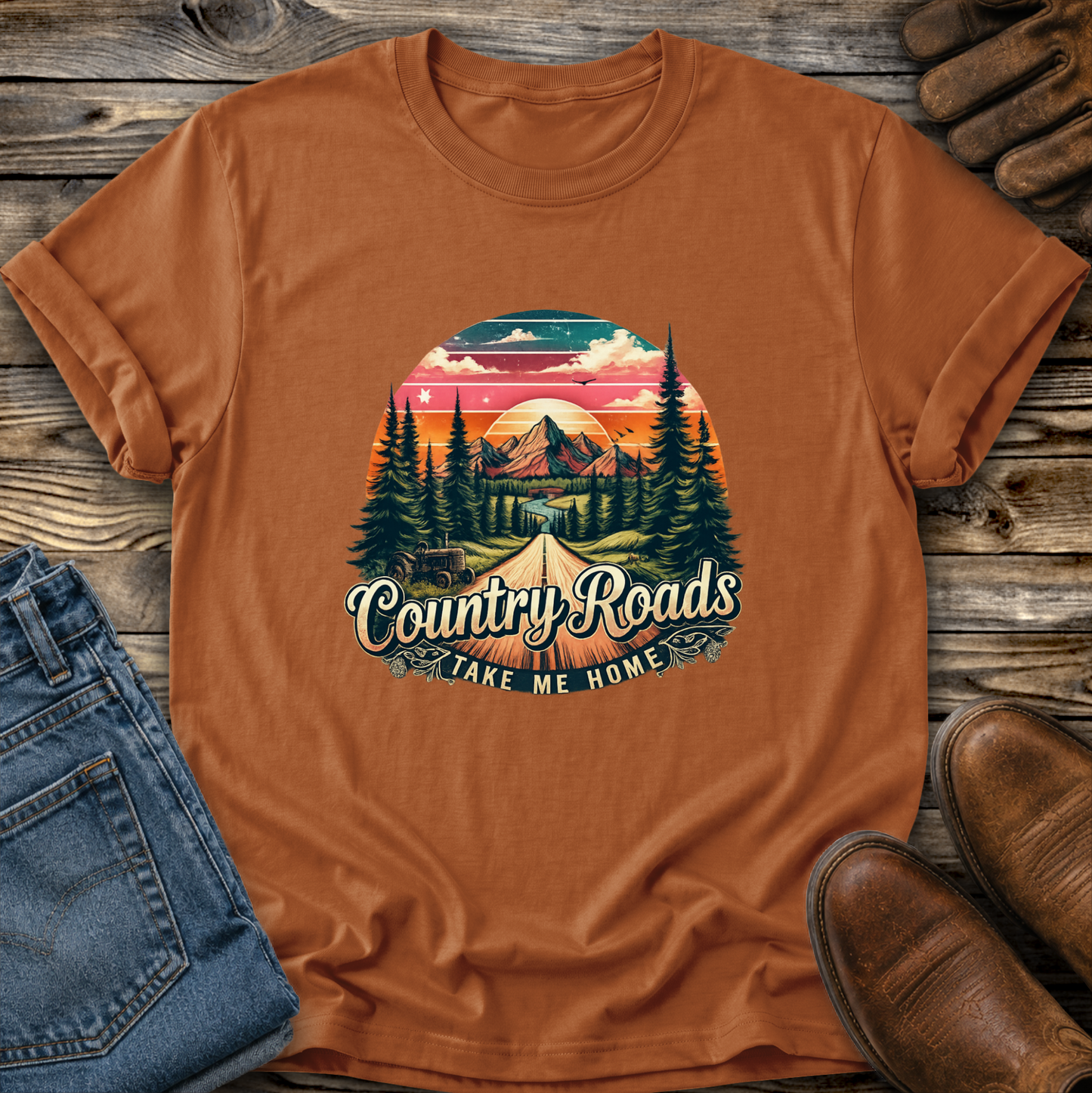 Country Roads Take Me Home Graphic Tee T-shirt or Sweatshirt ADULT Unisex Hoodie / Crewneck Nature Western Farm Life