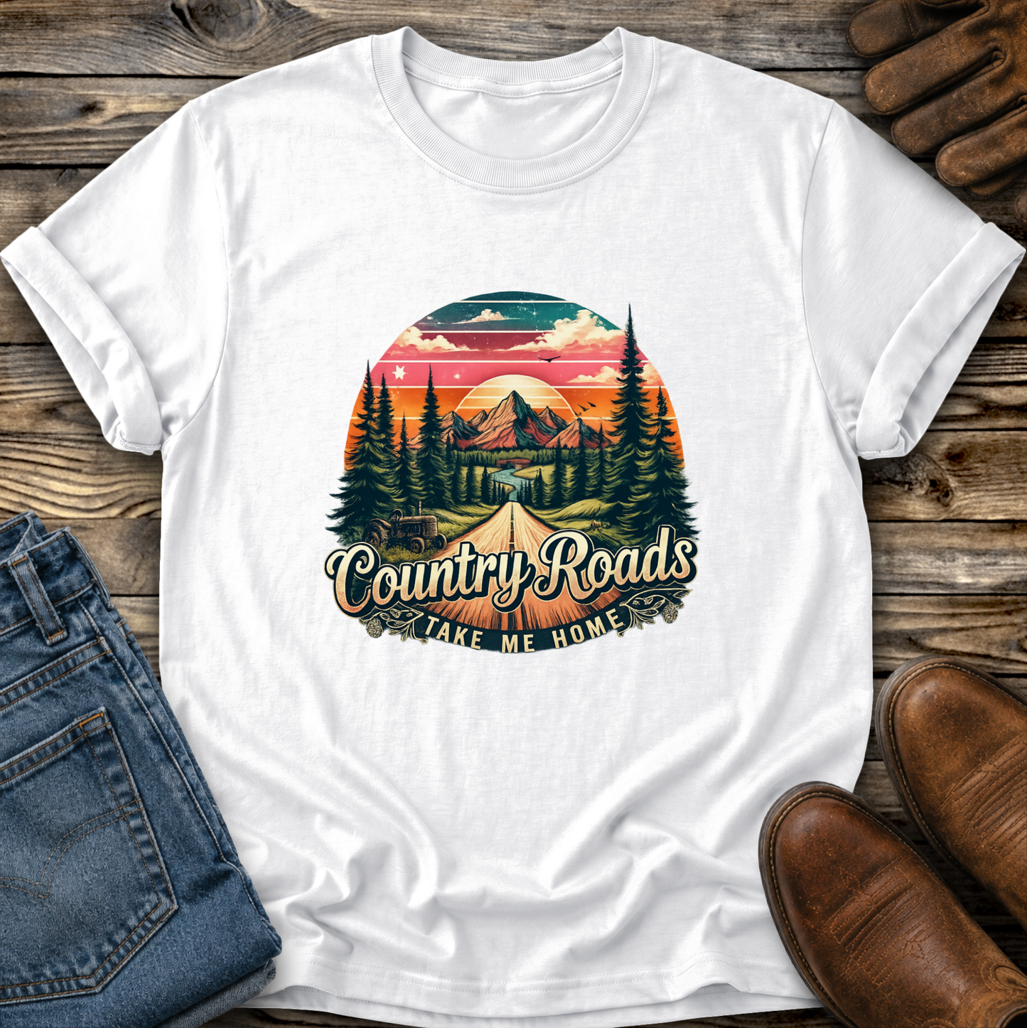 Country Roads Take Me Home Graphic Tee T-shirt or Sweatshirt ADULT Unisex Hoodie / Crewneck Nature Western Farm Life
