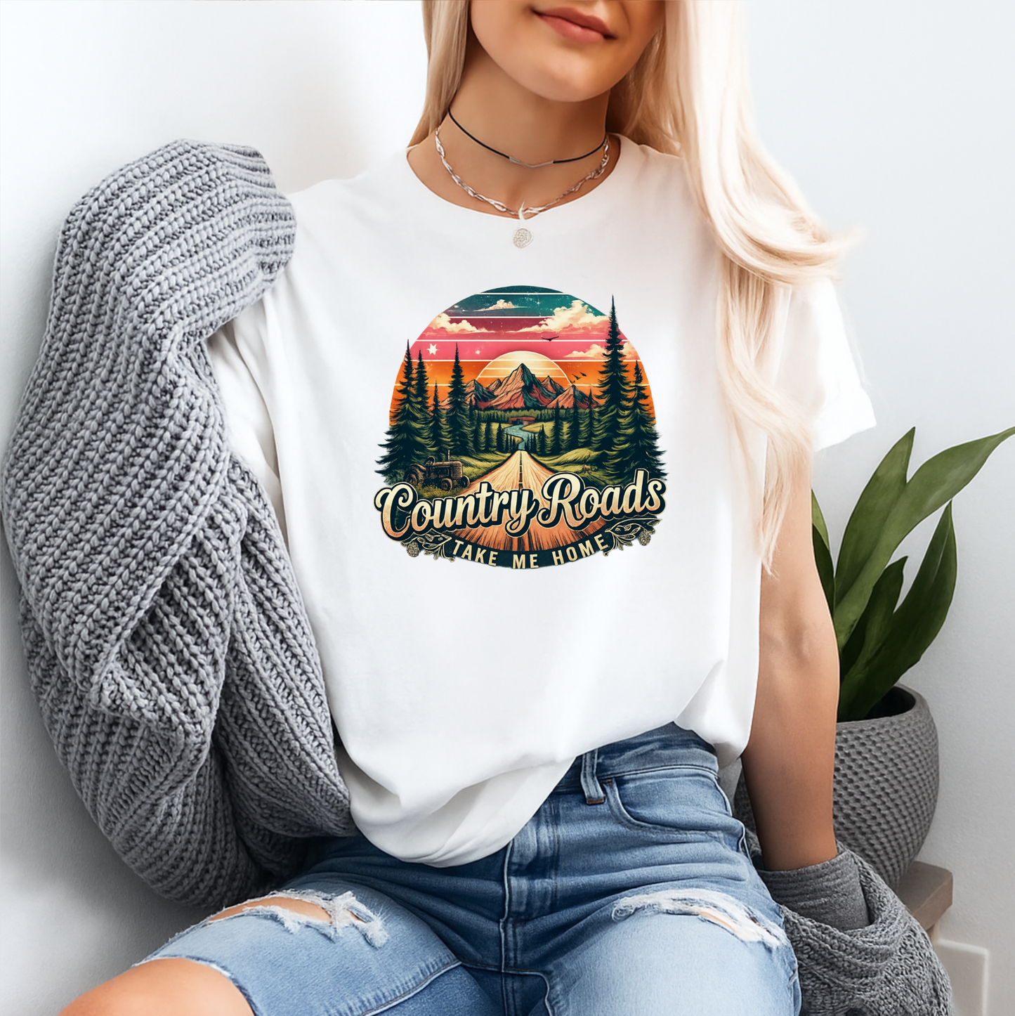 Country Roads Take Me Home Graphic Tee T-shirt or Sweatshirt ADULT Unisex Hoodie / Crewneck Nature Western Farm Life