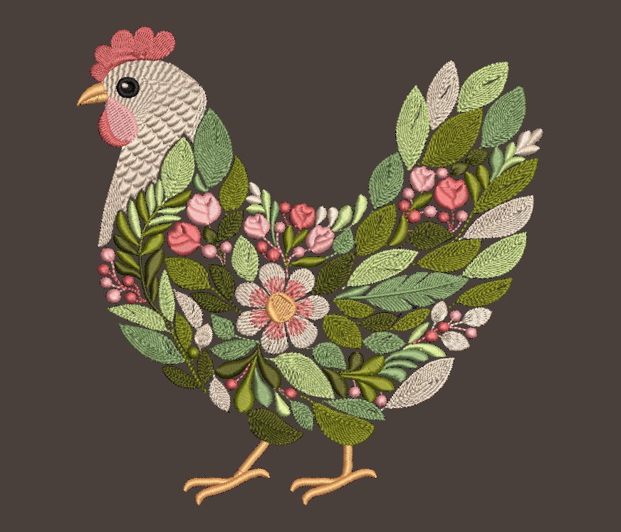 Chicken Sweatshirt Embroidered Floral Hen Adult Unisex Crewneck Sweatshirt Farm
