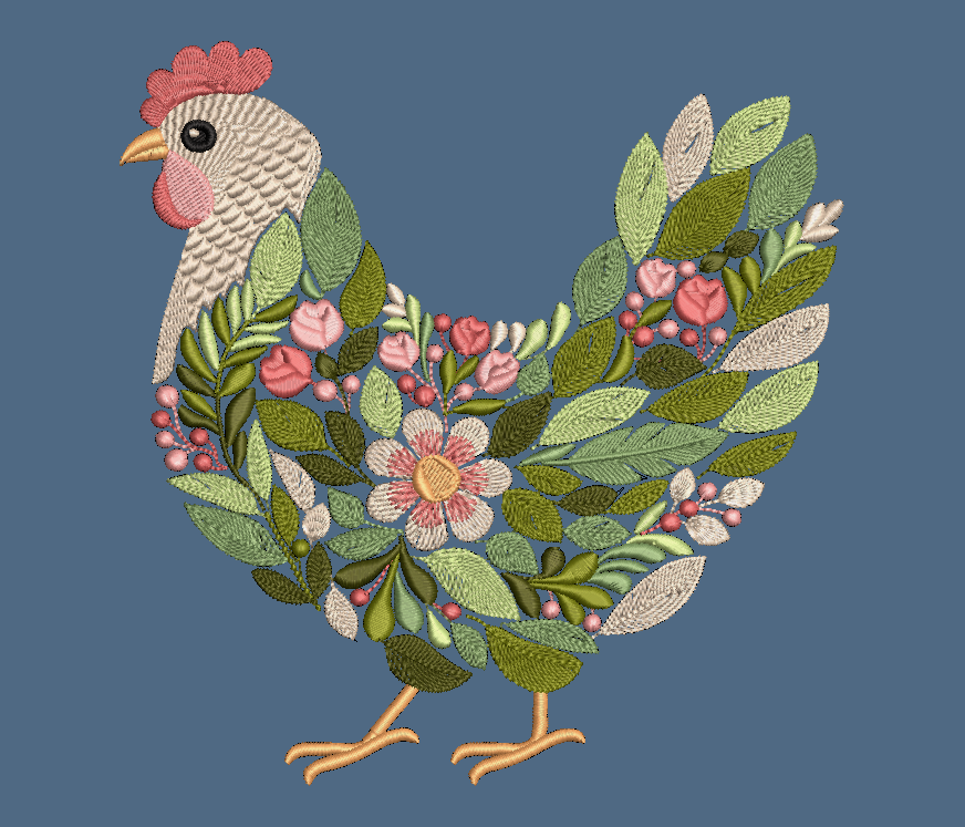 Chicken Sweatshirt Embroidered Floral Hen Adult Unisex Crewneck Sweatshirt Farm