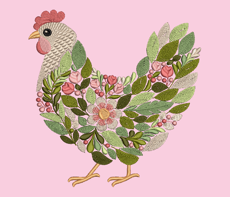 Chicken Sweatshirt Embroidered Floral Hen Adult Unisex Crewneck Sweatshirt Farm