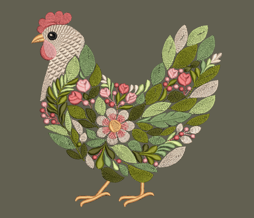 Chicken Sweatshirt Embroidered Floral Hen Adult Unisex Crewneck Sweatshirt Farm