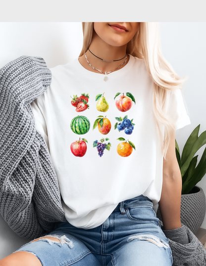 Fruit Collage Graphic Tee T-shirt or Sweatshirt ADULT Unisex Hoodie / Crewneck Watercolor Nature Farmers Market Fresh Food Lover