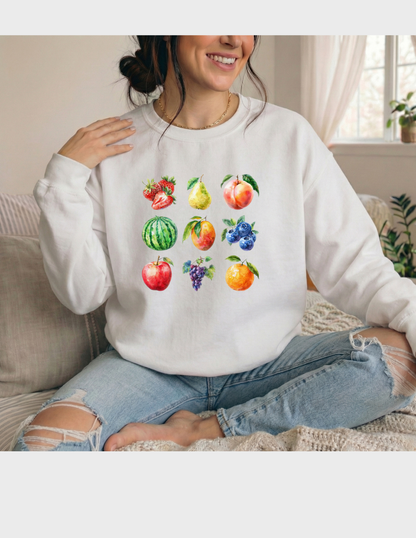 Fruit Collage Graphic Tee T-shirt or Sweatshirt ADULT Unisex Hoodie / Crewneck Watercolor Nature Farmers Market Fresh Food Lover