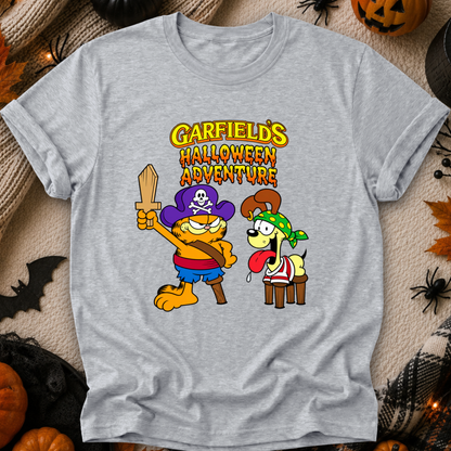 gray tshirt with graphic of garfields halloween adventure on it