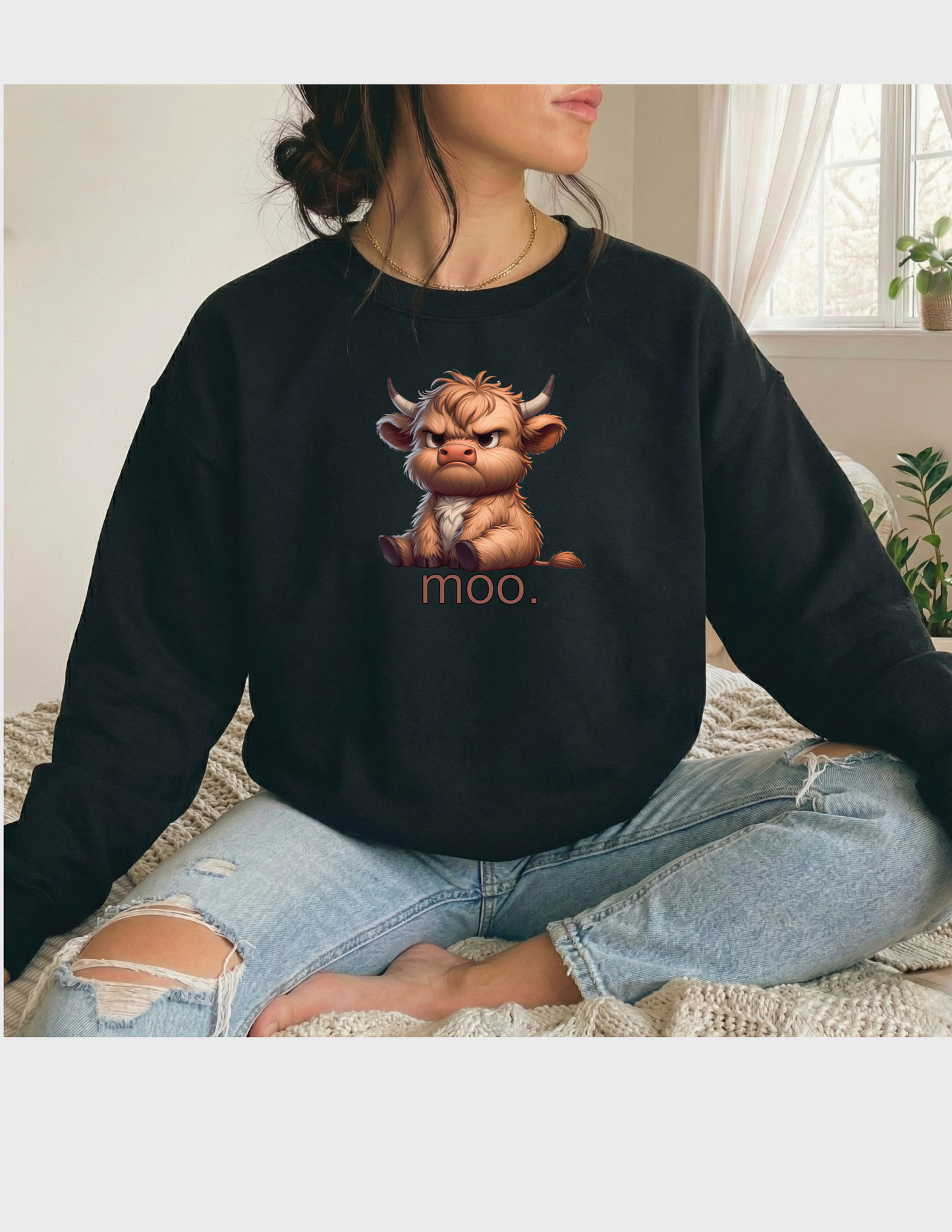 Highland Cow Graphic Tee Funny T-shirt or Sweatshirt ADULT Unisex Hoodie / Crewneck Grumpy Moo Farm Animal Lover Cute Gift