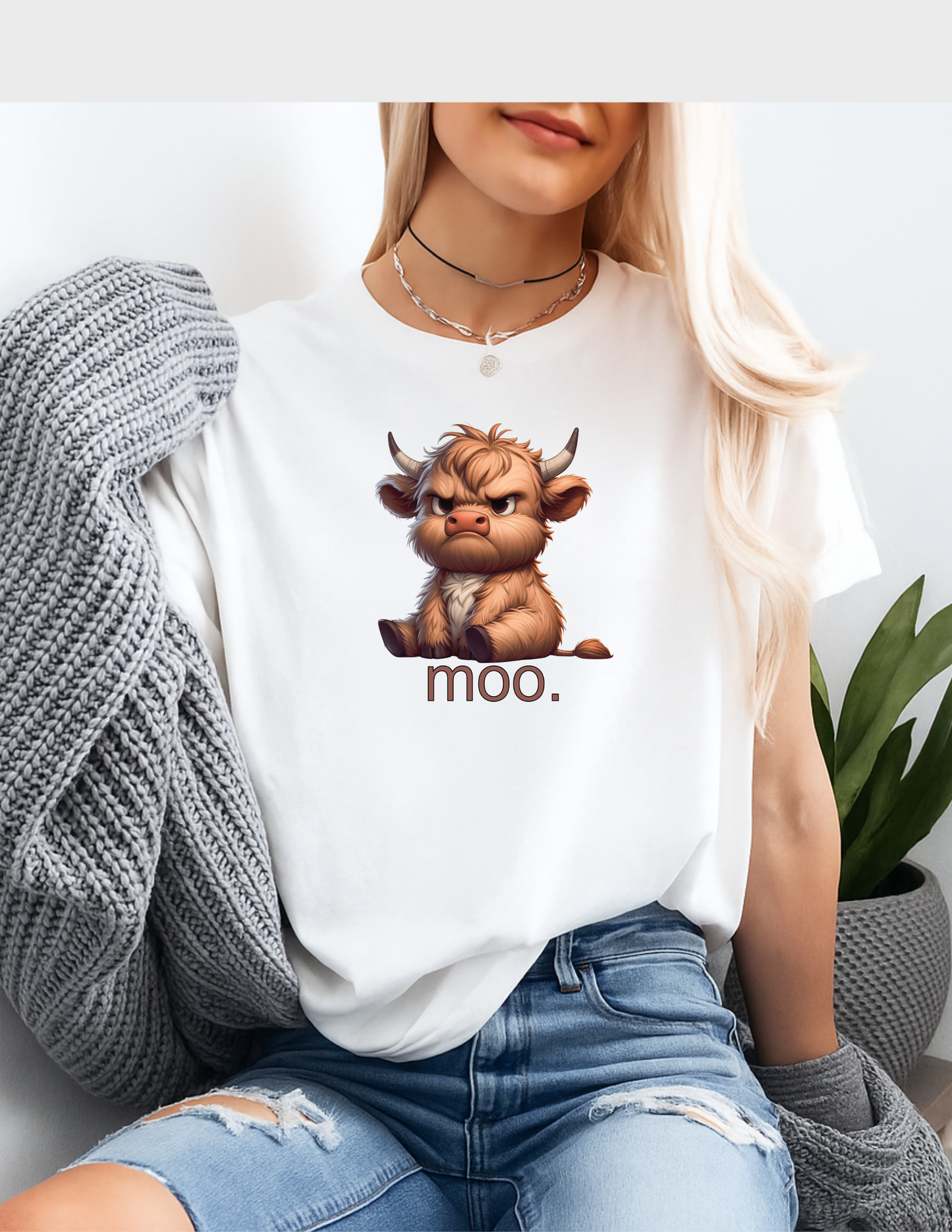 Highland Cow Graphic Tee Funny T-shirt or Sweatshirt ADULT Unisex Hoodie / Crewneck Grumpy Moo Farm Animal Lover Cute Gift