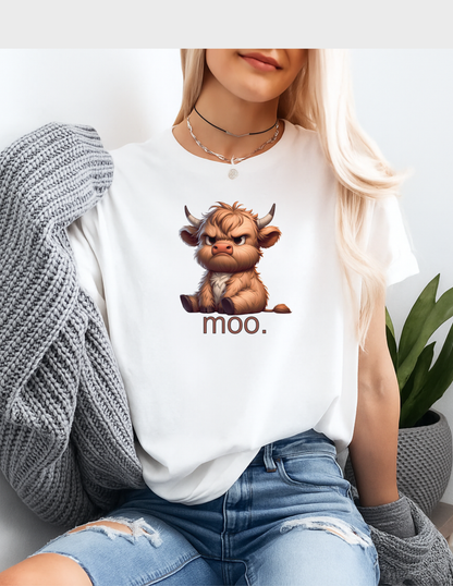 Highland Cow Graphic Tee Funny T-shirt or Sweatshirt ADULT Unisex Hoodie / Crewneck Grumpy Moo Farm Animal Lover Cute Gift