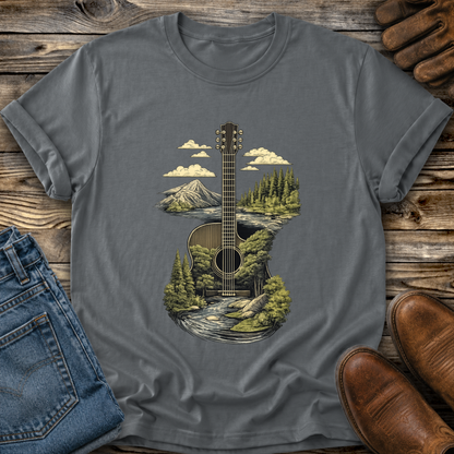 Guitar Graphic Tee T-shirt or Sweatshirt ADULT Unisex Hoodie / Crewneck Nature Mountains Forest Scene