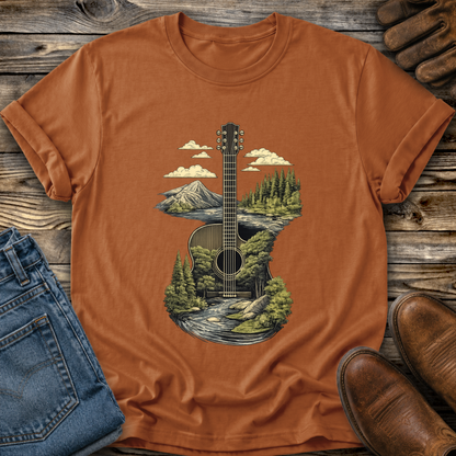 Guitar Graphic Tee T-shirt or Sweatshirt ADULT Unisex Hoodie / Crewneck Nature Mountains Forest Scene