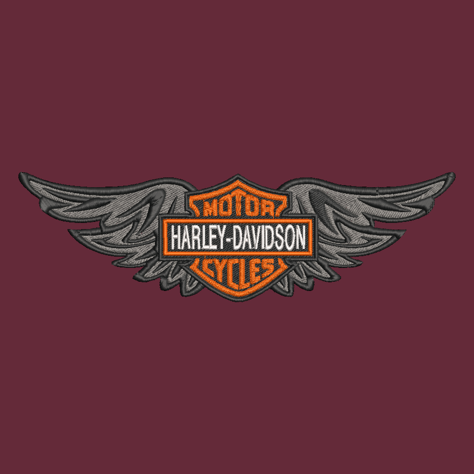 Harley-Davidson logo with wings on a maroon background
