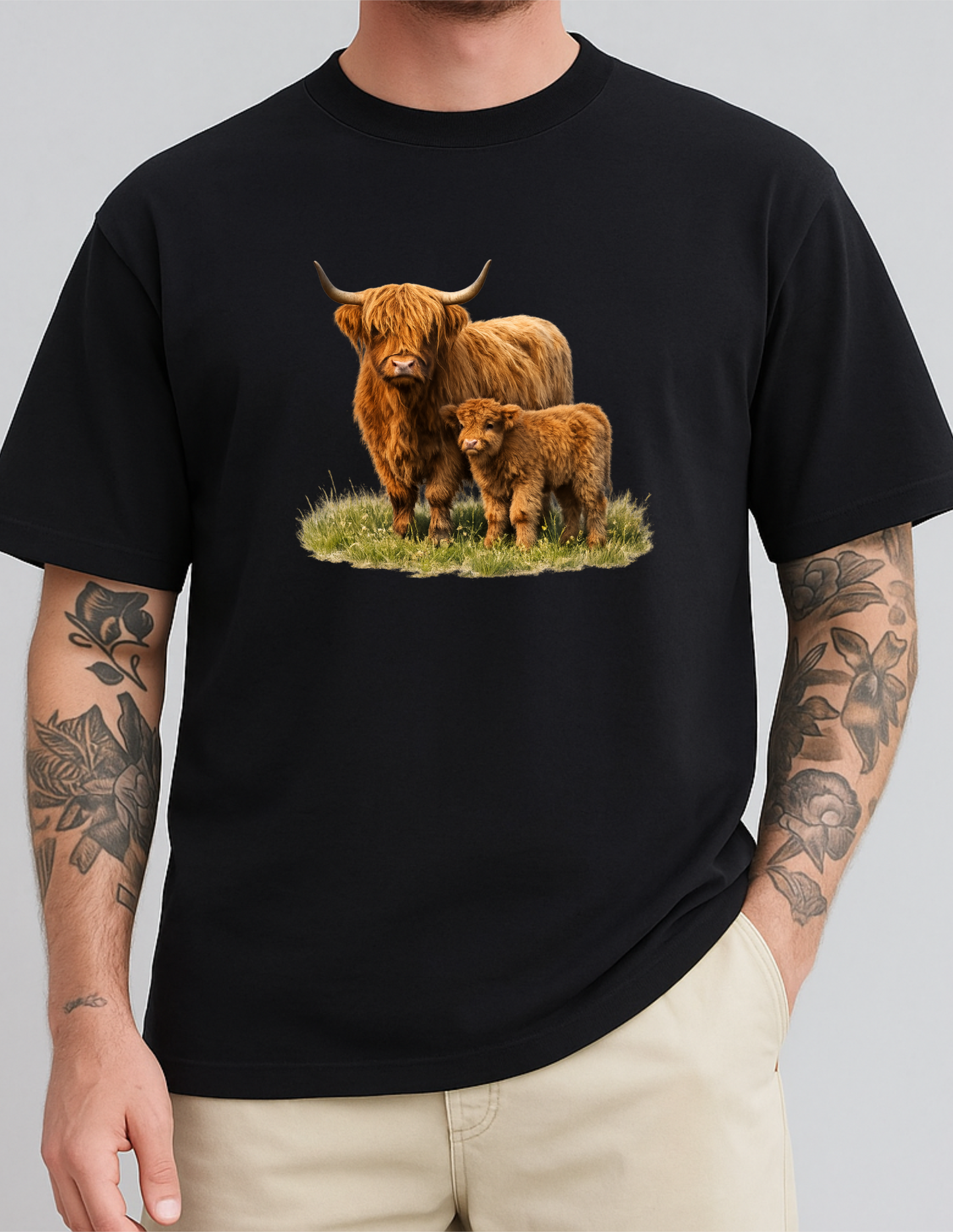 Highland Cow Calf Graphic Tee T-shirt or Sweatshirt ADULT Unisex Hoodie / Crewneck Watercolor Farm Animal Mom With Baby Fluffy Cows