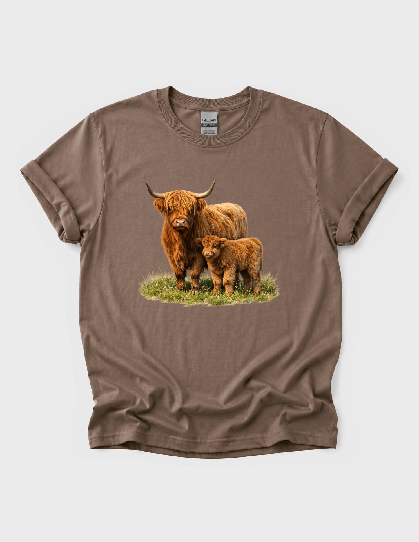 Highland Cow Calf Graphic Tee T-shirt or Sweatshirt ADULT Unisex Hoodie / Crewneck Watercolor Farm Animal Mom With Baby Fluffy Cows