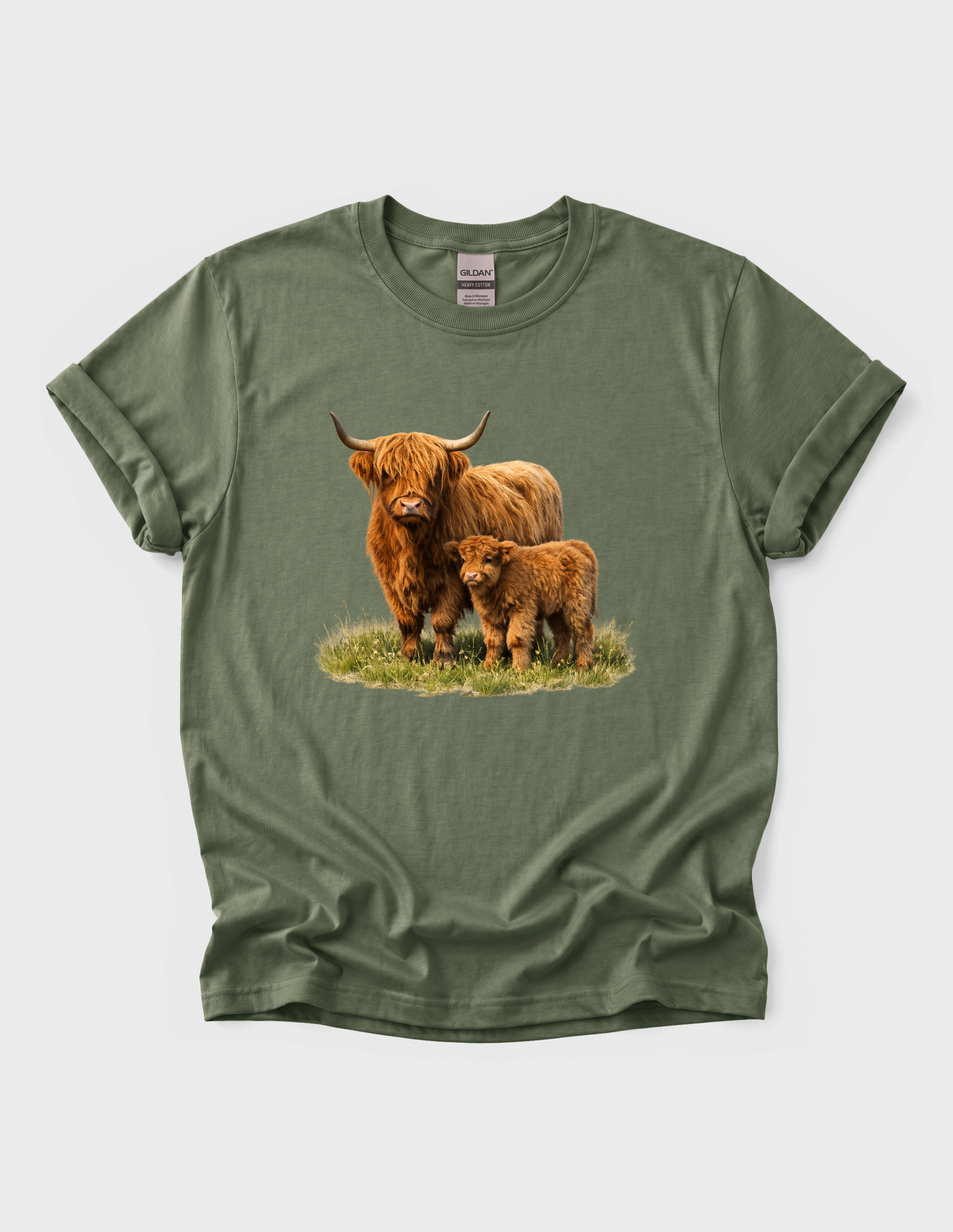 Highland Cow Calf Graphic Tee T-shirt or Sweatshirt ADULT Unisex Hoodie / Crewneck Watercolor Farm Animal Mom With Baby Fluffy Cows