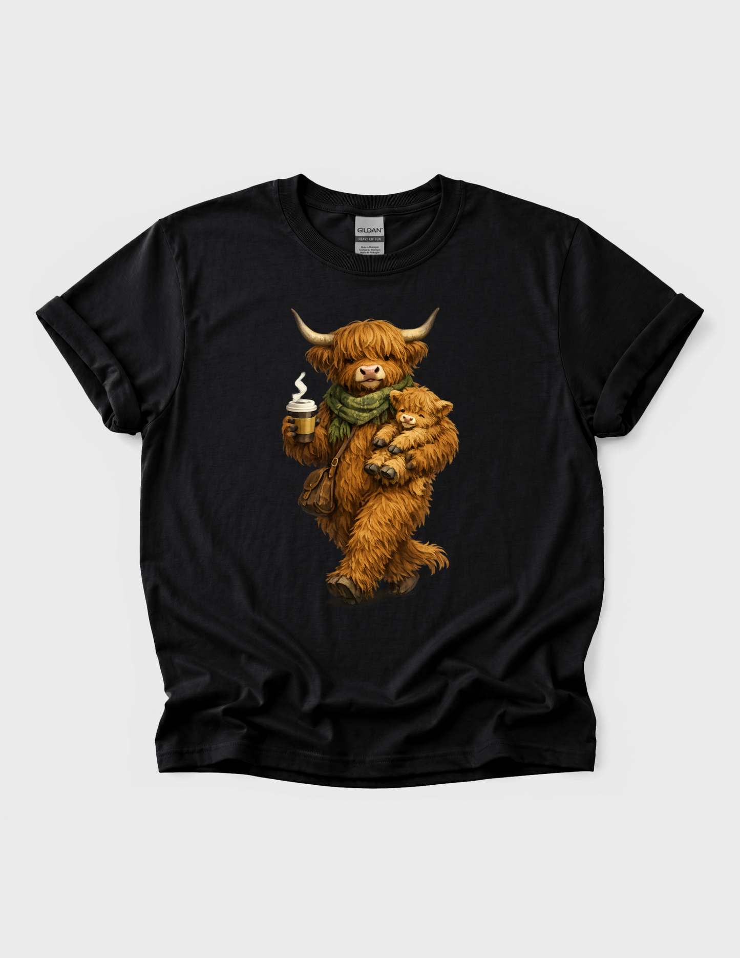 Highland Cow Calf Graphic Tee T-shirt or Sweatshirt ADULT Unisex Hoodie / Crewneck Fluffy Animal Mom & Baby With Coffee Fall Vibes