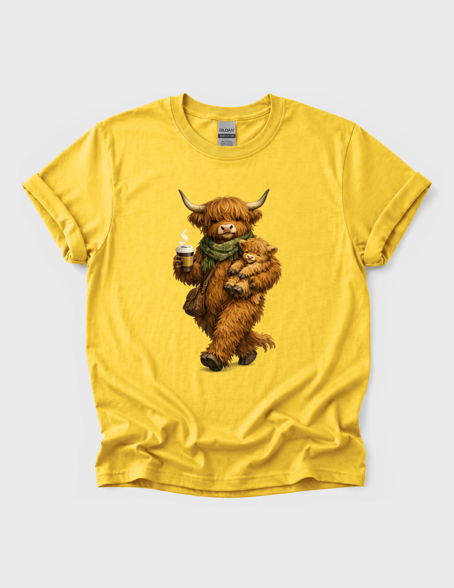 Highland Cow Calf Graphic Tee T-shirt or Sweatshirt ADULT Unisex Hoodie / Crewneck Fluffy Animal Mom & Baby With Coffee Fall Vibes