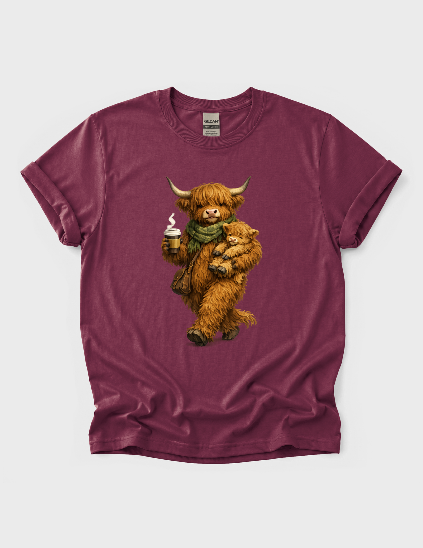 Highland Cow Calf Graphic Tee T-shirt or Sweatshirt ADULT Unisex Hoodie / Crewneck Fluffy Animal Mom & Baby With Coffee Fall Vibes