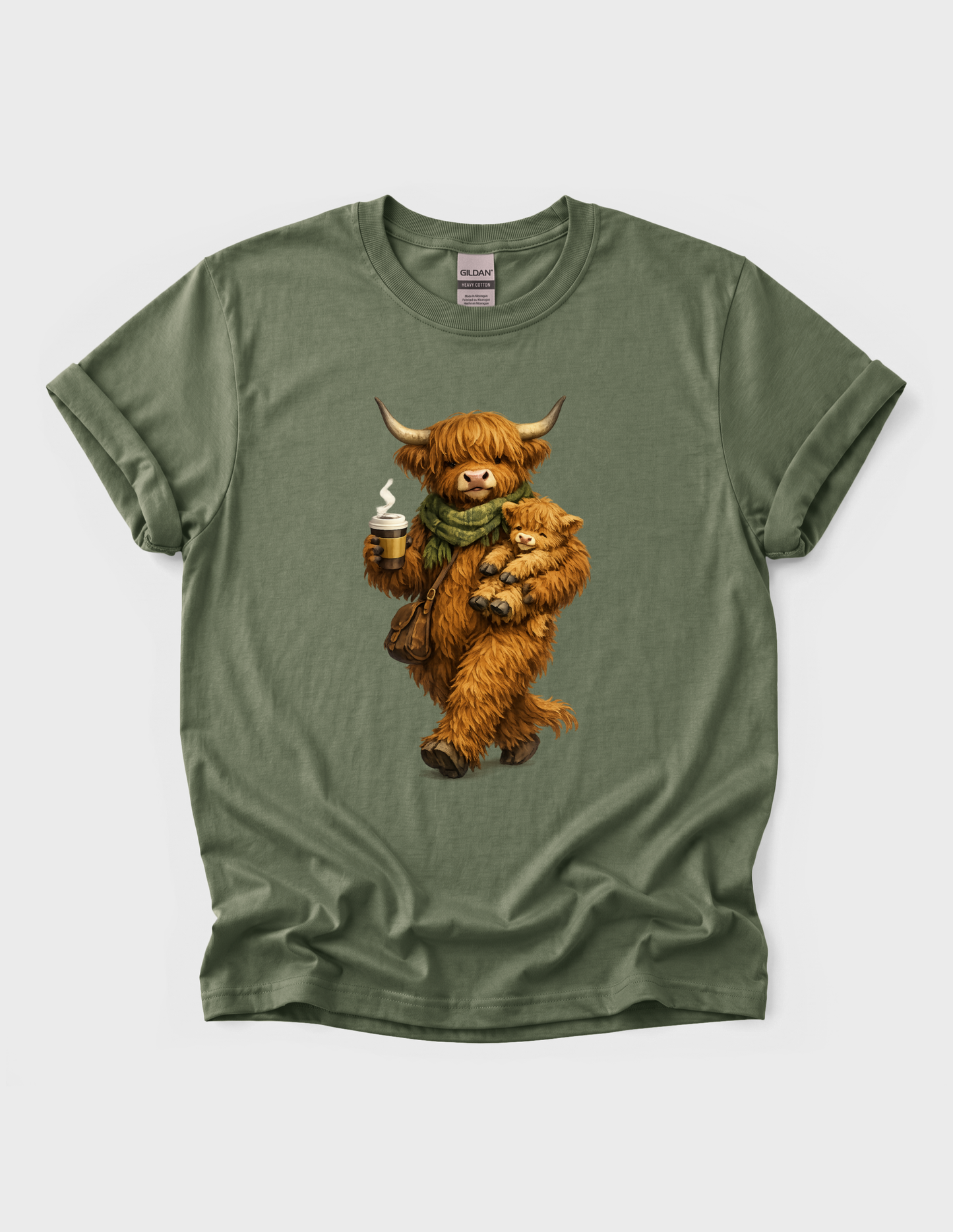 Highland Cow Calf Graphic Tee T-shirt or Sweatshirt ADULT Unisex Hoodie / Crewneck Fluffy Animal Mom & Baby With Coffee Fall Vibes