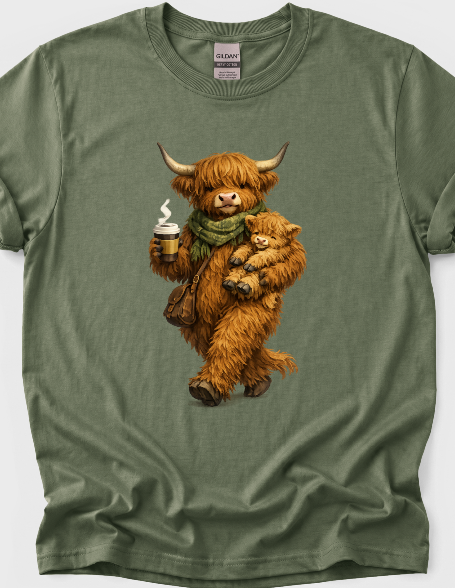 Highland Cow Calf Graphic Tee T-shirt or Sweatshirt ADULT Unisex Hoodie / Crewneck Fluffy Animal Mom & Baby With Coffee Fall Vibes