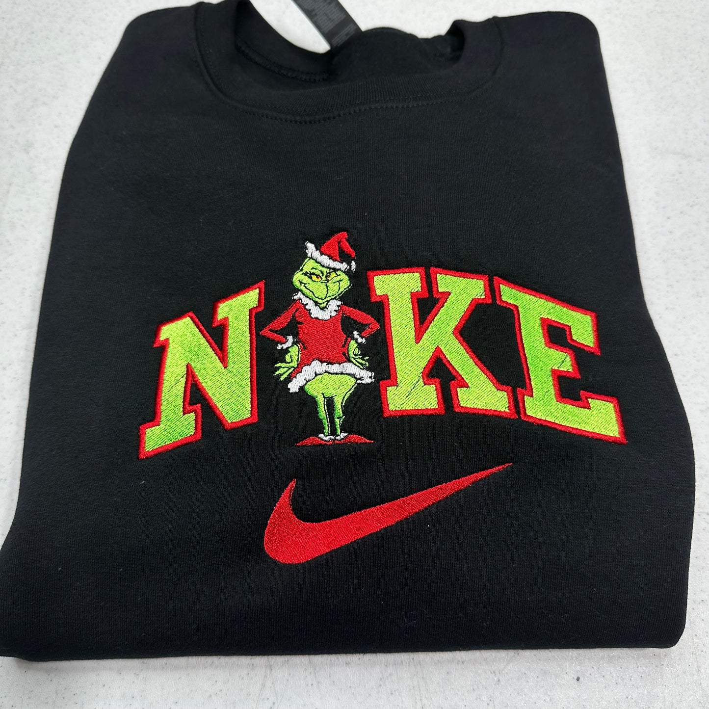 Nike Grinch Embroidered ADULT Hoodie / Crewneck Sweatshirt Christmas Grinch Green Font