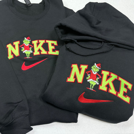 Nike Grinch Embroidered ADULT Hoodie / Crewneck Sweatshirt Christmas Grinch Green Font