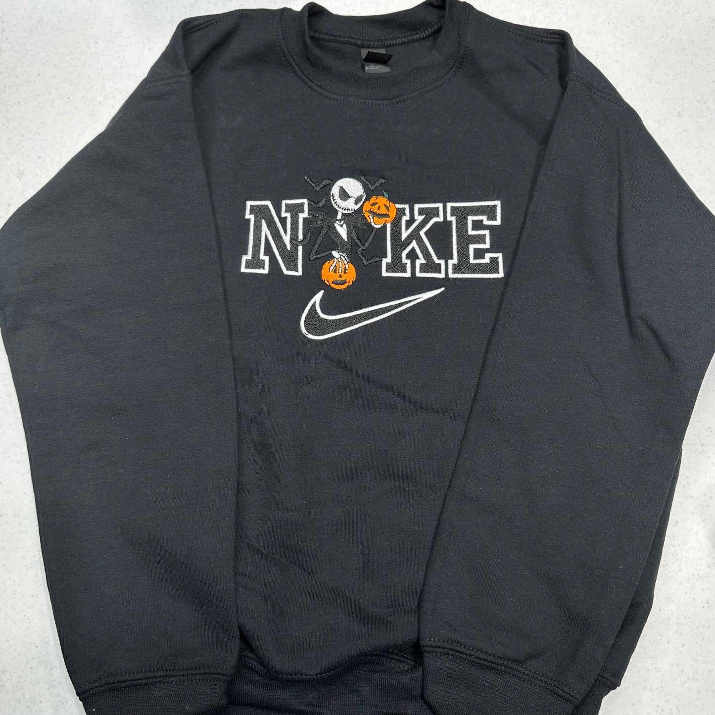 Nike Jack Skellington Halloween Embroidered YOUTH Hoodie / Crewneck Sweatshirt Kids Boy Girl Unisex Pumpkins Nightmare Before Christmas