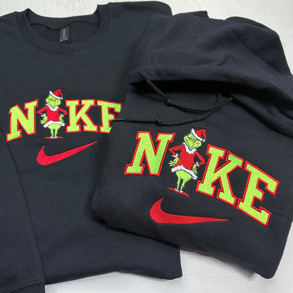 Nike Grinch Embroidered ADULT Hoodie / Crewneck Sweatshirt Christmas Grinch Green Font