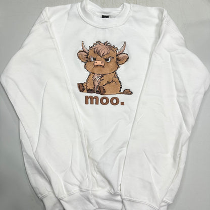 Grumpy Highland Cow Embroidered YOUTH Hoodie / Crewneck Sweatshirt Kids Boy Girl Unisex