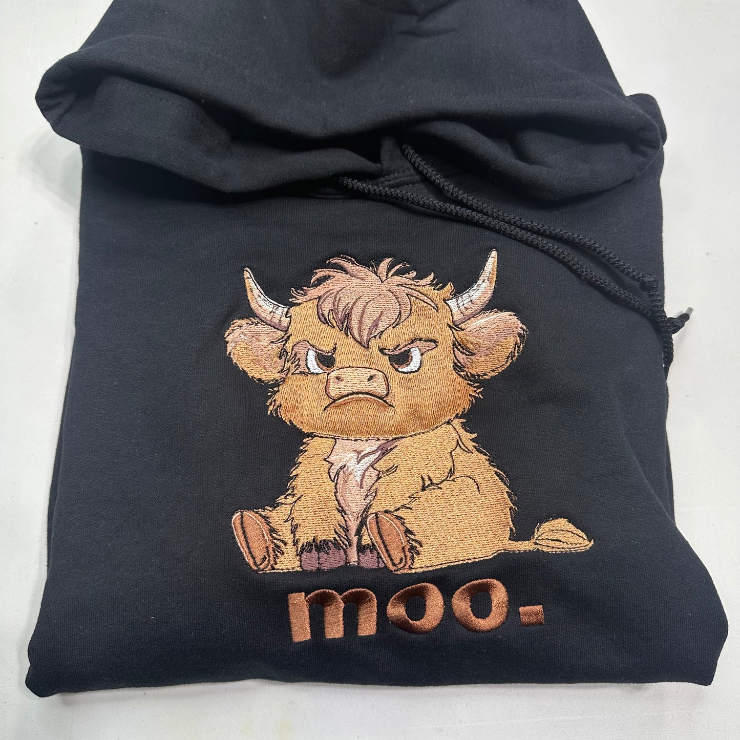 Grumpy Highland Cow Embroidered YOUTH Hoodie / Crewneck Sweatshirt Kids Boy Girl Unisex