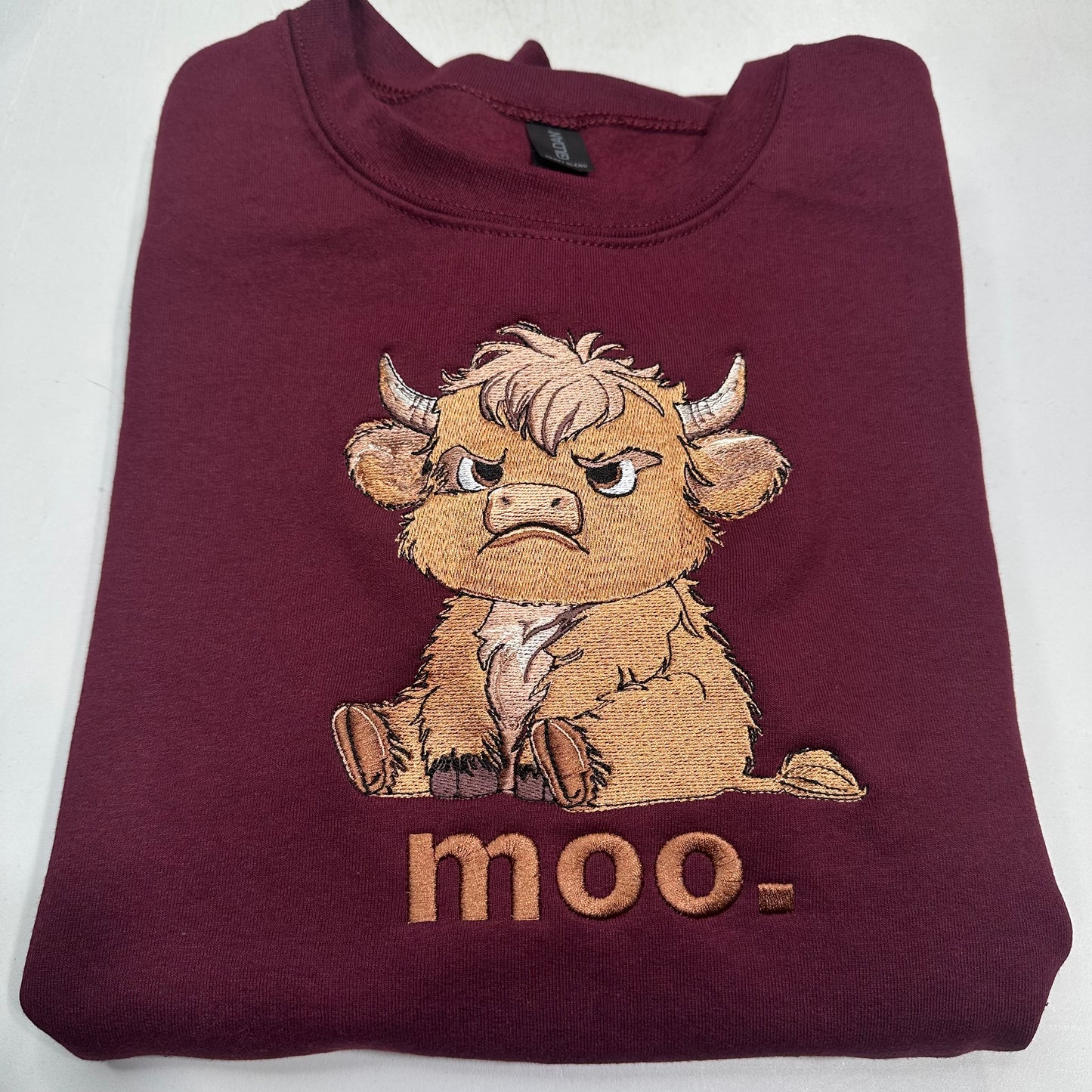 Grumpy Highland Cow Embroidered ADULT Hoodie / Crewneck Sweatshirt Unisex Farm Animal