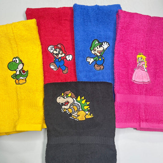 Mario Bros Towels Embroidered Hand Towel Bathroom Home Video Game Decor Luigi Bowser Yoshi Princess Peach